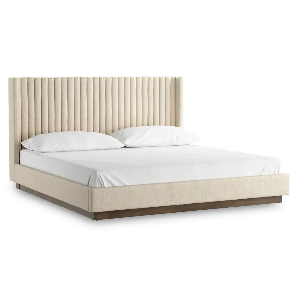 Mirica King Size Tufted Wingback Bed - Cream, Parawood