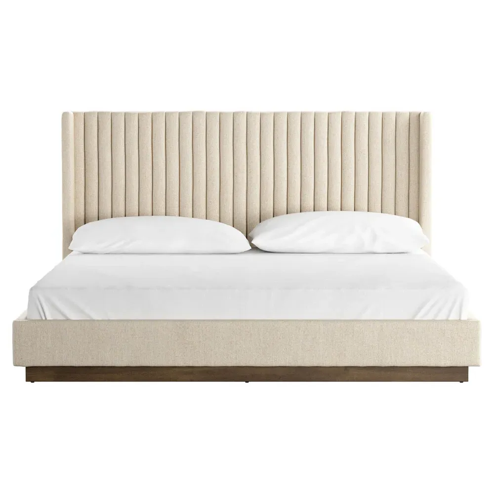 Mirica King Size Tufted Wingback Bed - Cream, Parawood