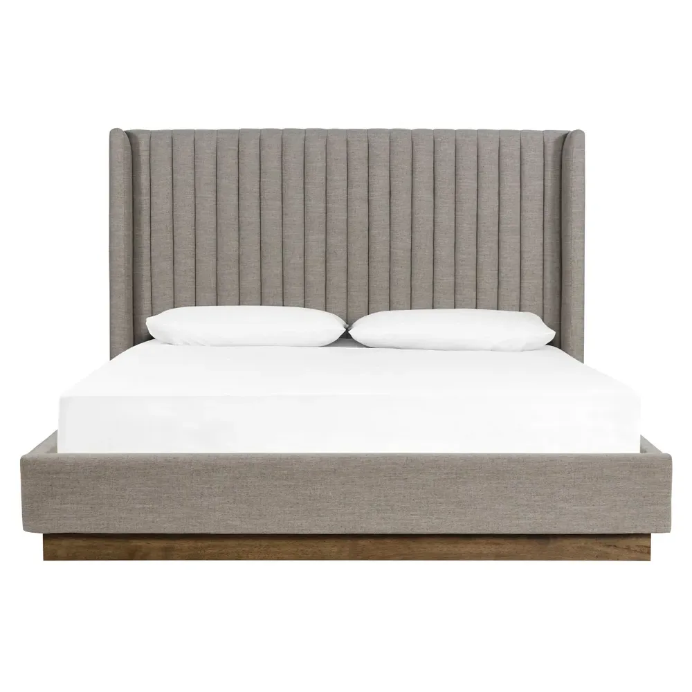 Mirica King Size Tufted Wingback Bed - Grey, Parawood