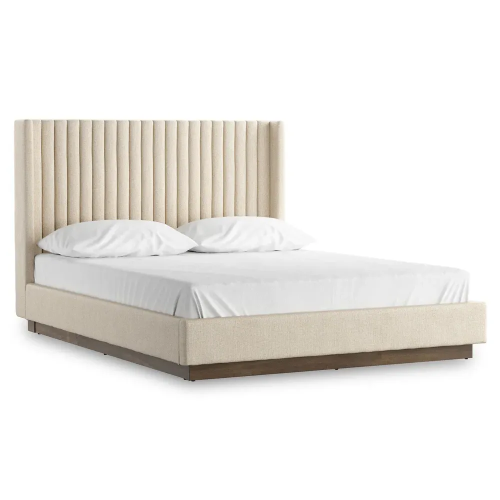 Mirica Queen Size Tufted Wingback Bed - Cream, Parawood