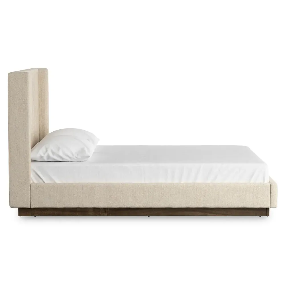 Mirica Queen Size Tufted Wingback Bed - Cream, Parawood