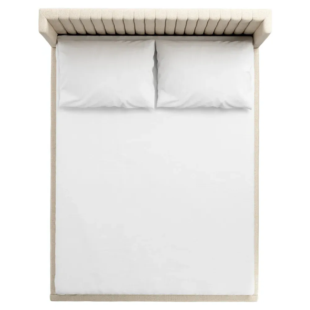 Mirica Queen Size Tufted Wingback Bed - Cream, Parawood