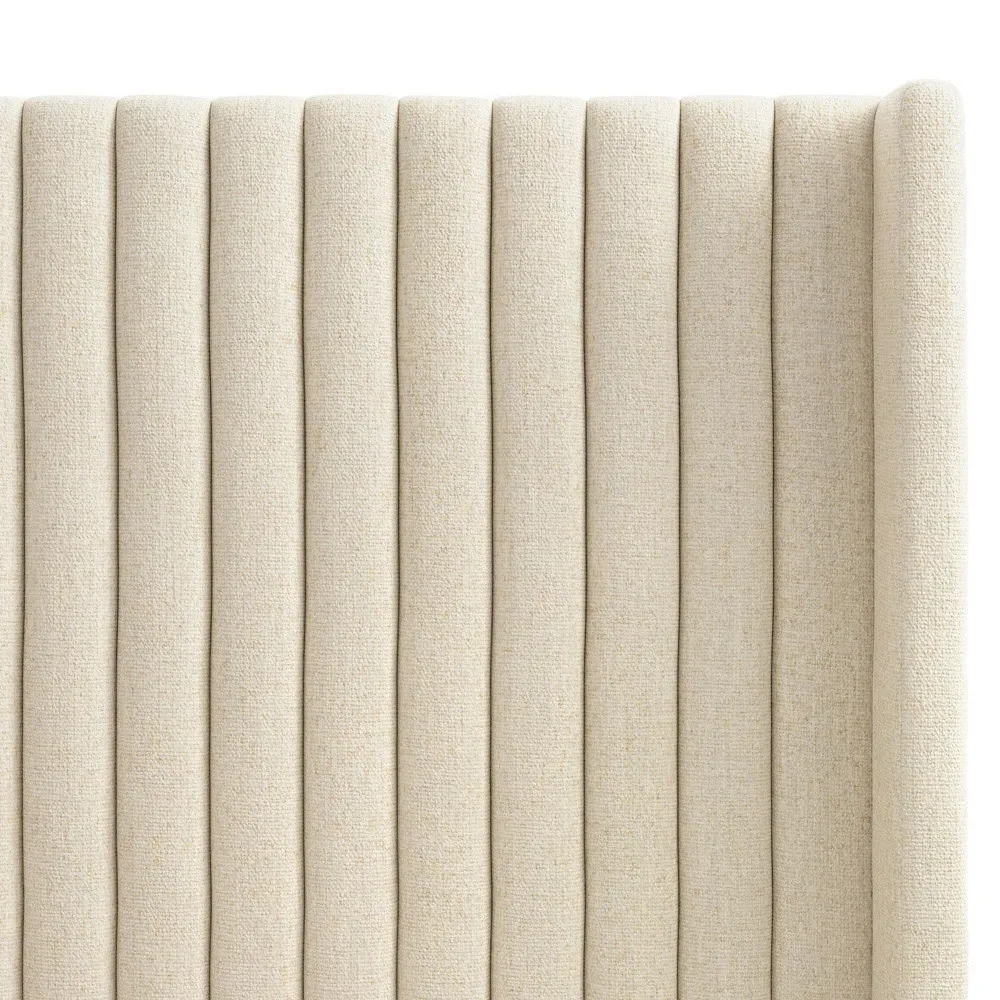 Mirica Queen Size Tufted Wingback Bed - Cream, Parawood