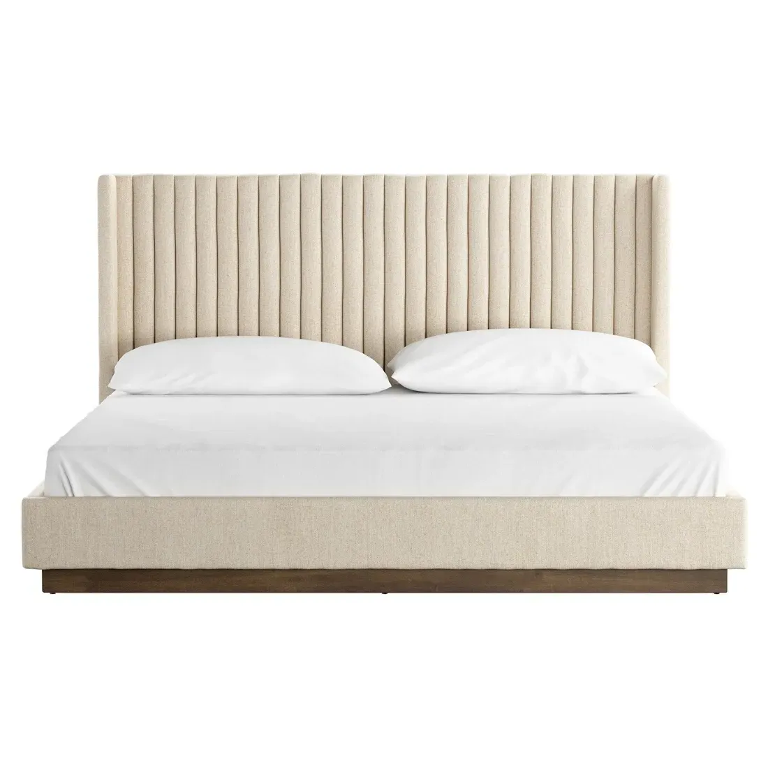 Mirica Queen Size Tufted Wingback Bed - Cream, Parawood image