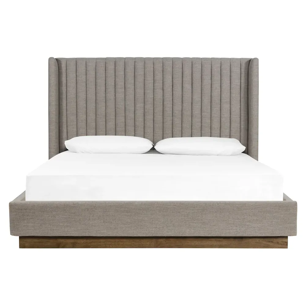 Mirica Queen Size Tufted Wingback Bed - Grey, Parawood