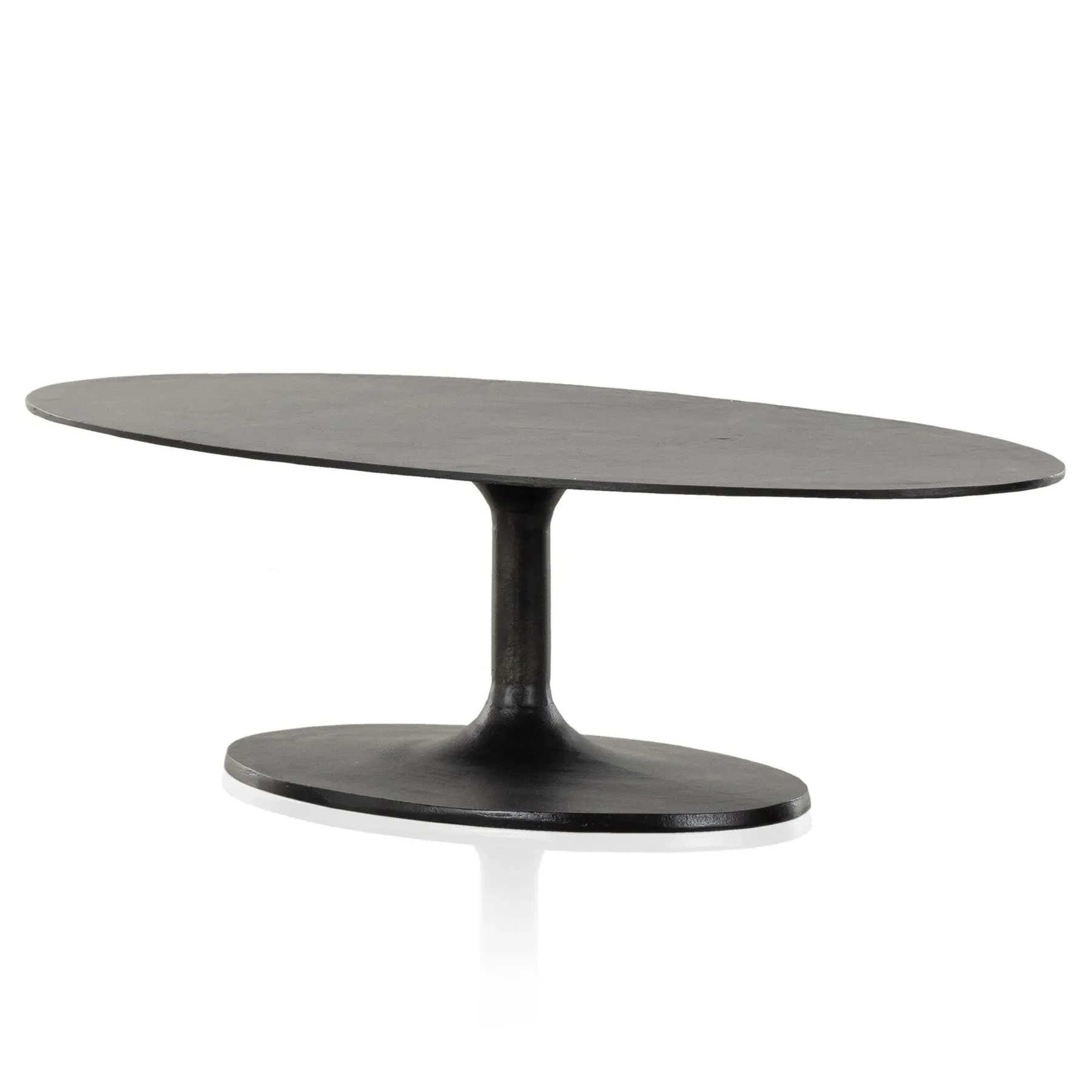 Mona Oval Pedestal Outdoor Coffee Table - Black, Aluminum