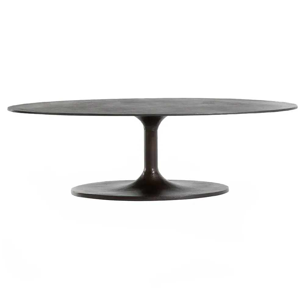 Mona Oval Pedestal Outdoor Coffee Table - Brown, Aluminum