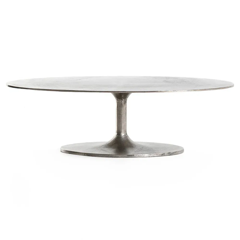 Mona Oval Pedestal Outdoor Coffee Table - Grey, Aluminum
