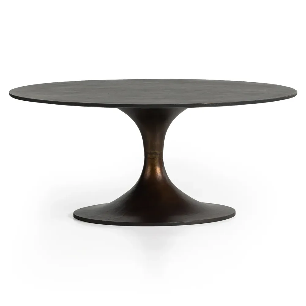 Mona Round Pedestal Coffee Table - Brown, Aluminum