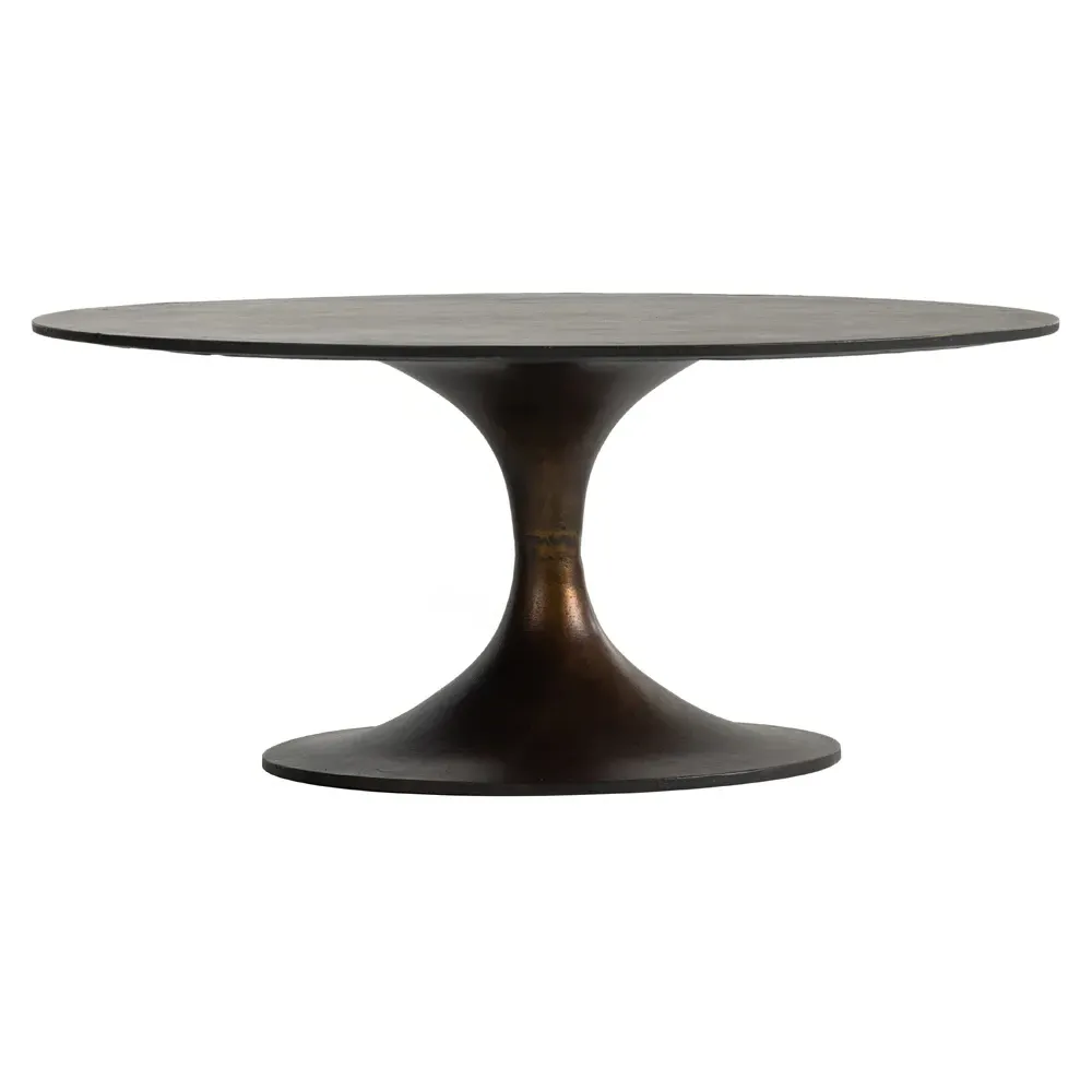 Mona Round Pedestal Coffee Table - Brown, Aluminum