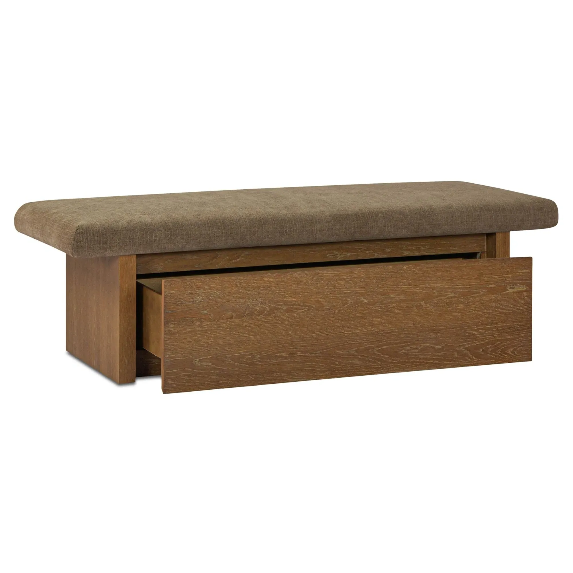 Mona Storage Bench with Oak Veneer - Taupe, Chenille