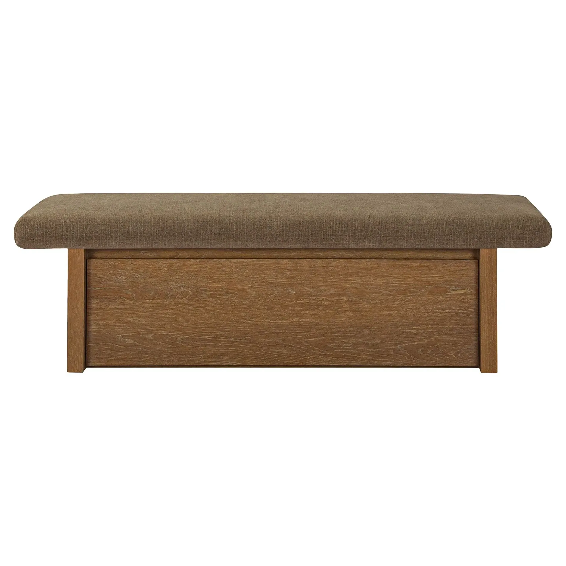 Mona Storage Bench with Oak Veneer - Taupe, Chenille