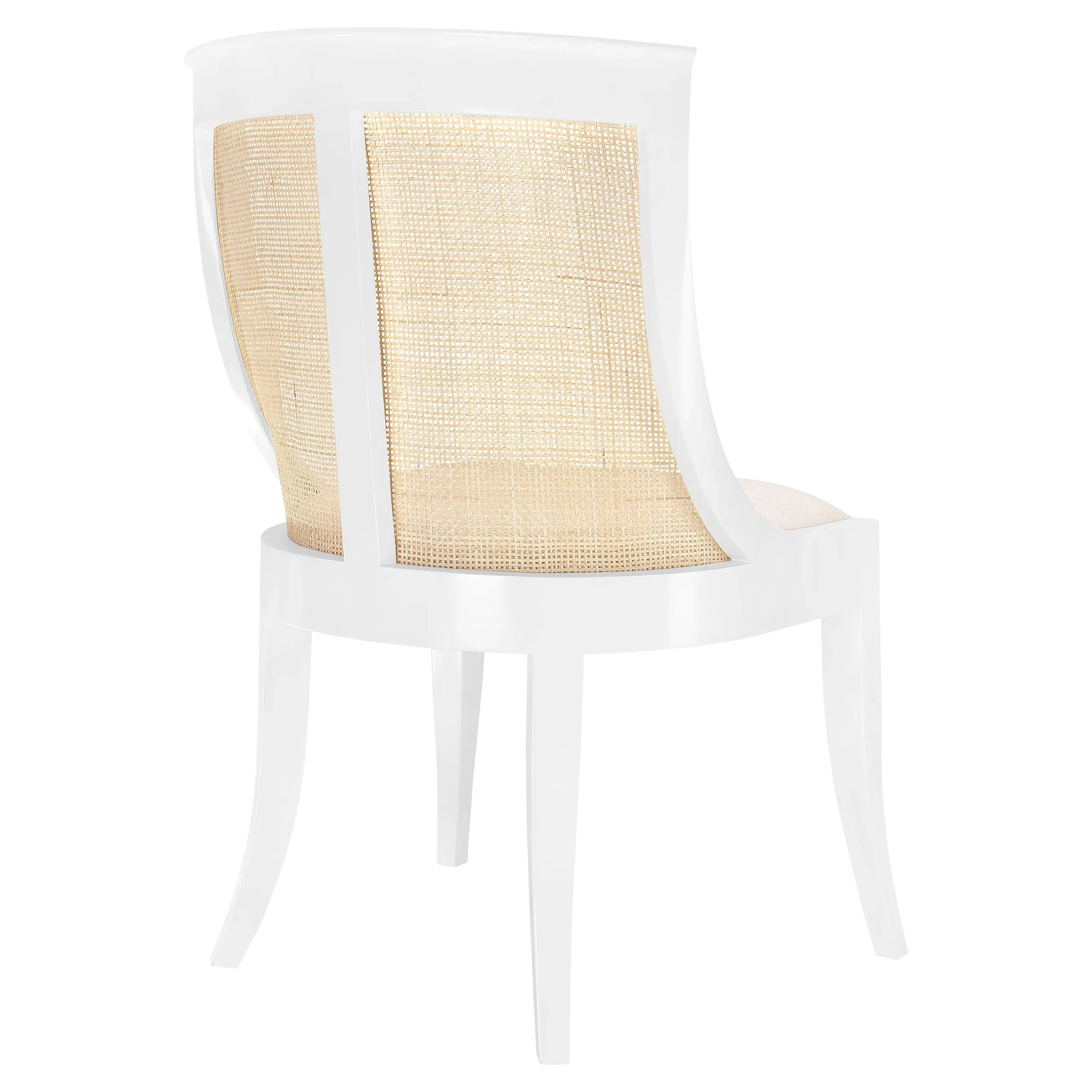 Monaco Woven Cane Dining Side Chair - White, Mahogany