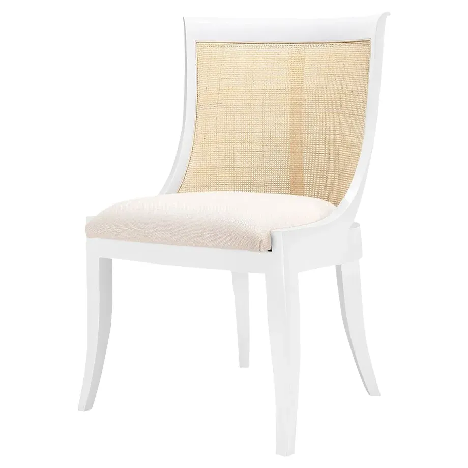 Monaco Woven Cane Dining Side Chair - White, Mahogany