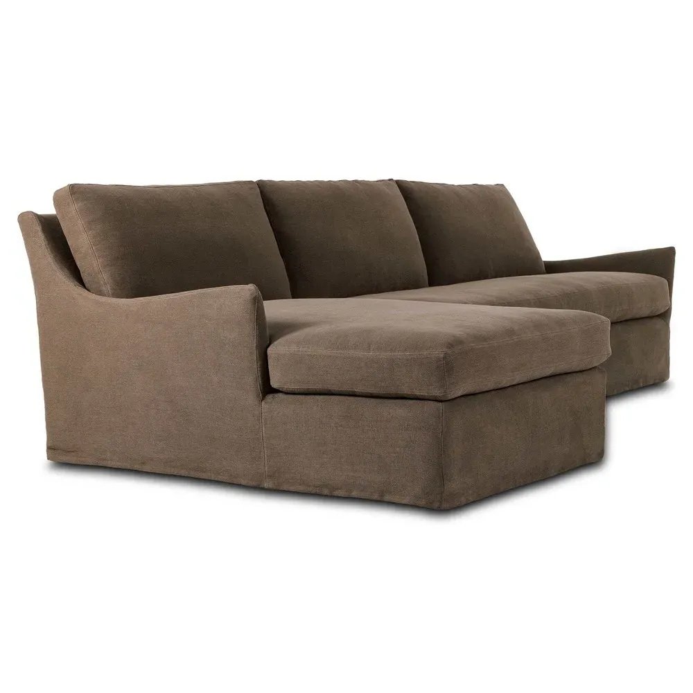 Monette Right Chaise Sectional - Brown, Linen