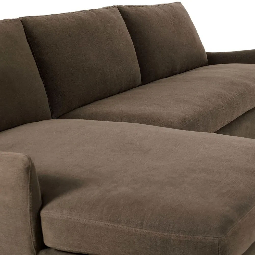 Monette Right Chaise Sectional - Brown, Linen