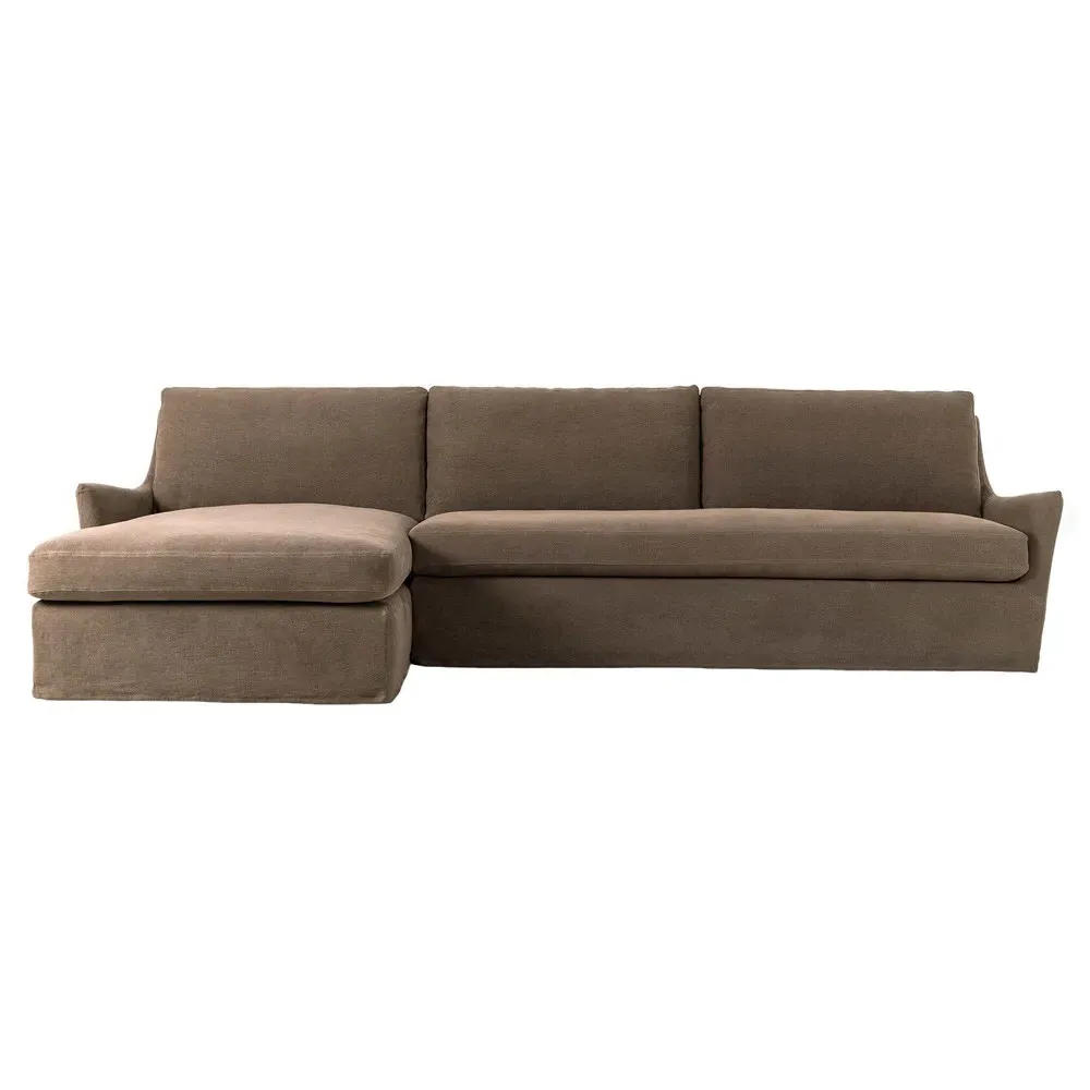 Monette Right Chaise Sectional - Brown, Linen
