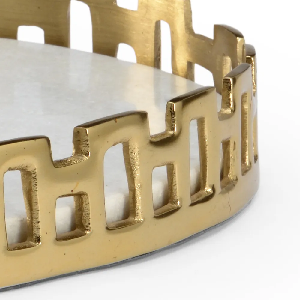 Monroe Large Round Tray - White, Marble