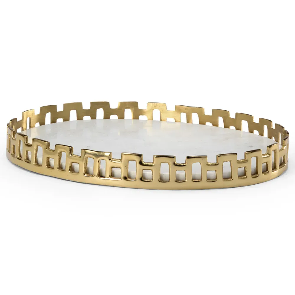 Monroe Large Round Tray - White, Marble