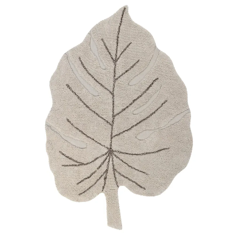 Monstera Leaf Patterned Washable Rug - Natural, Cotton