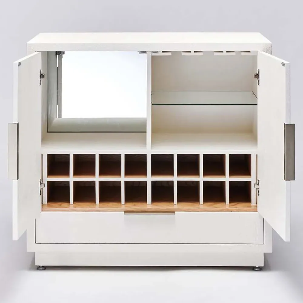 Montaigne Bar Cabinet - White, Faux Linen