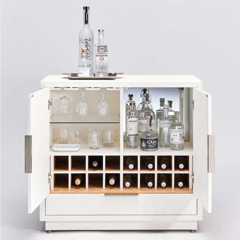 Montaigne Bar Cabinet - White, Faux Linen