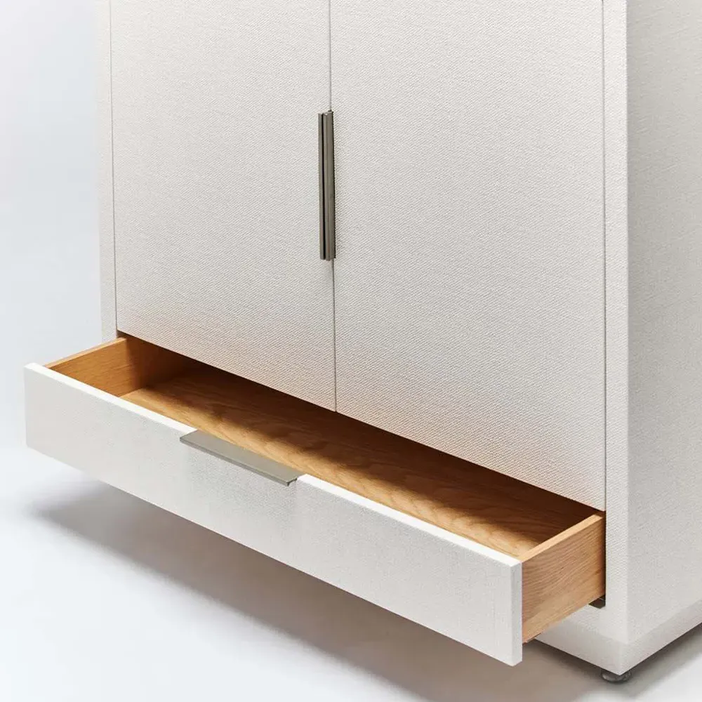 Montaigne Bar Cabinet - White, Faux Linen