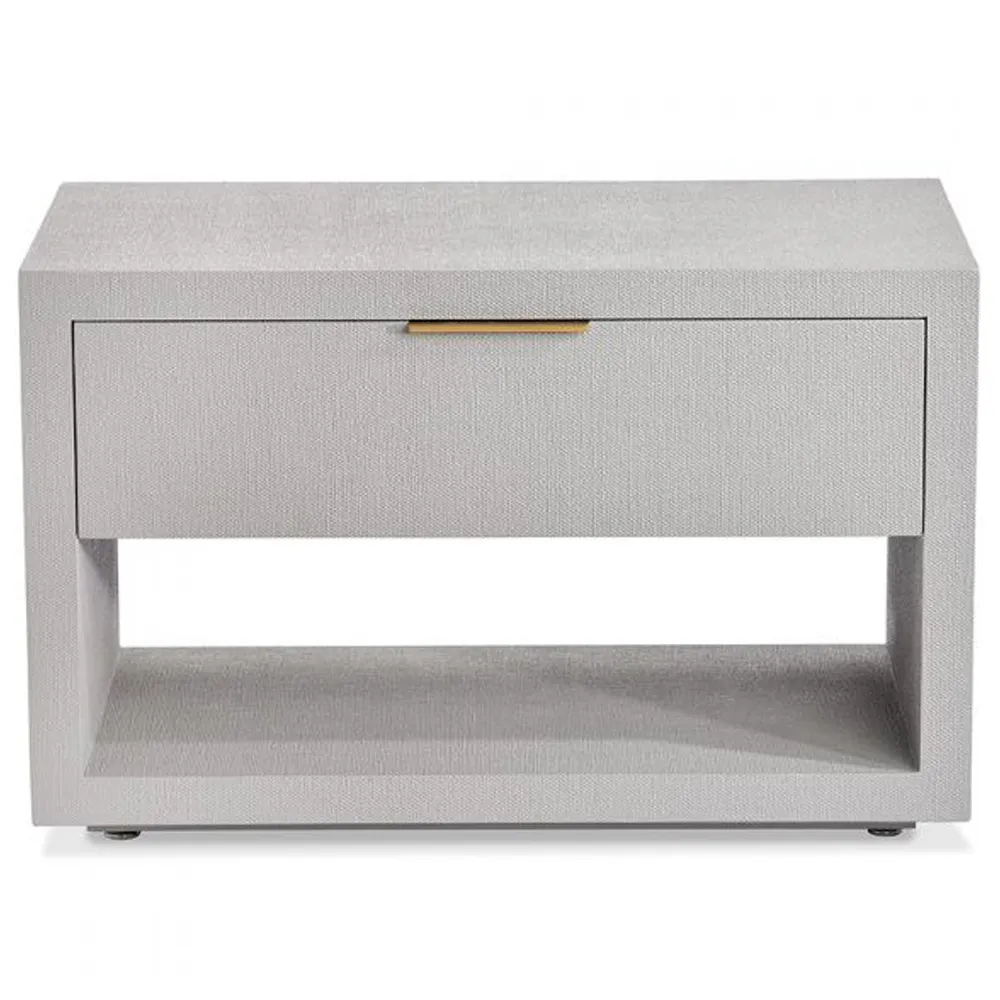 Montaigne Upholstered Wood Nightstand - Light Grey, Faux Linen image
