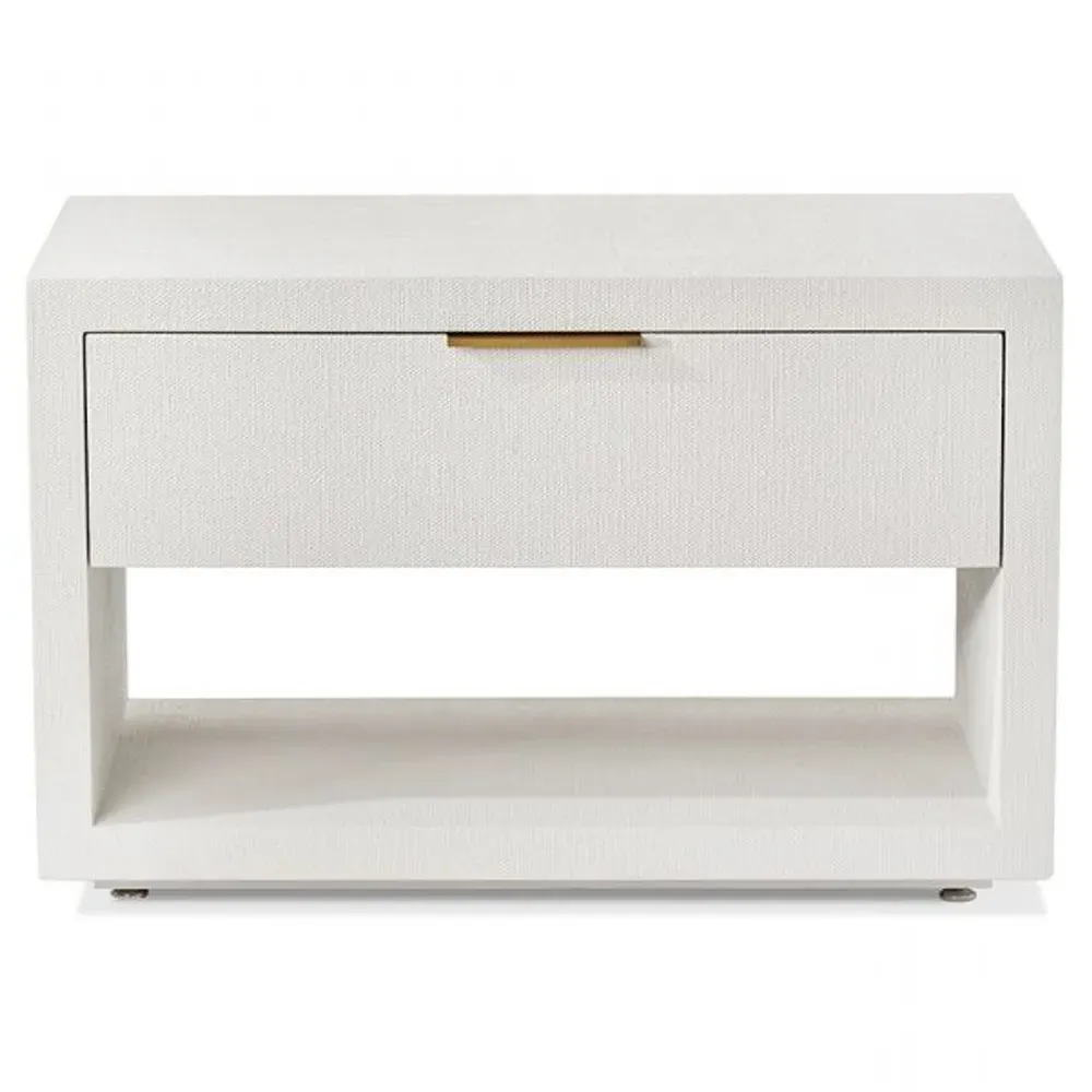 Montaigne Upholstered Wood Nightstand - White, Faux Linen
