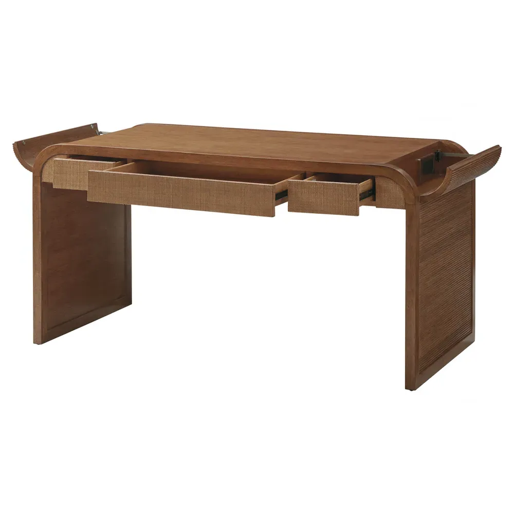 Montclair 3 Drawer Desk - Brown, Rattan