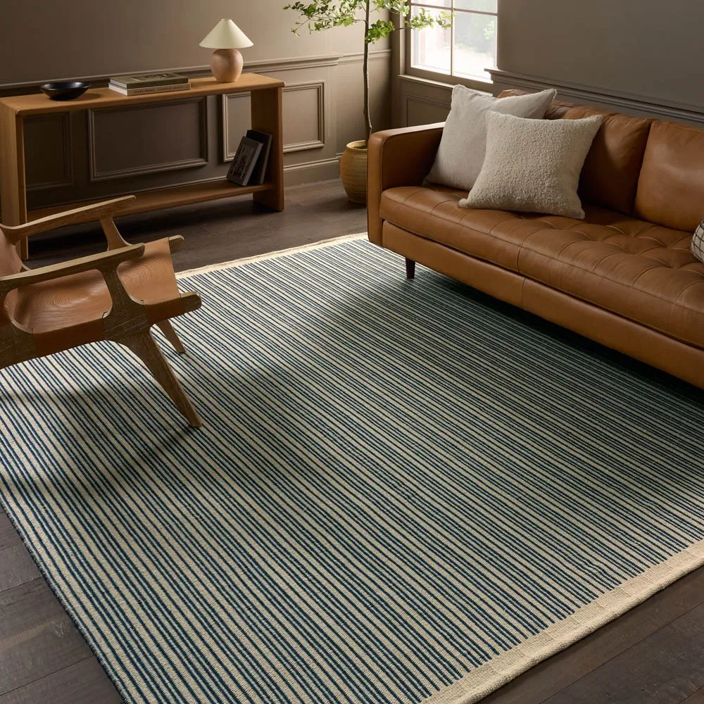 Morien Striped Indoor Outdoor Rug - Dark Blue, PET Yarn