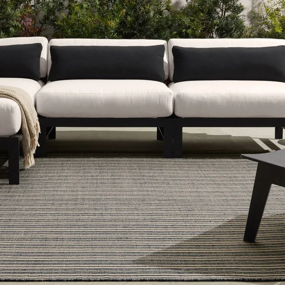 Morien Striped Indoor Outdoor Rug - Dark Blue, PET Yarn