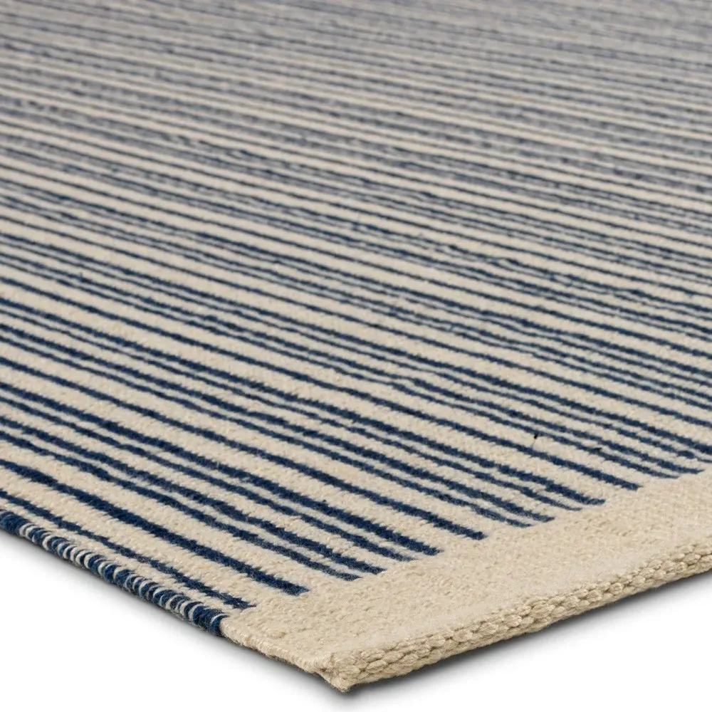 Morien Striped Indoor Outdoor Rug Sample - Dark Blue, PET Yarn