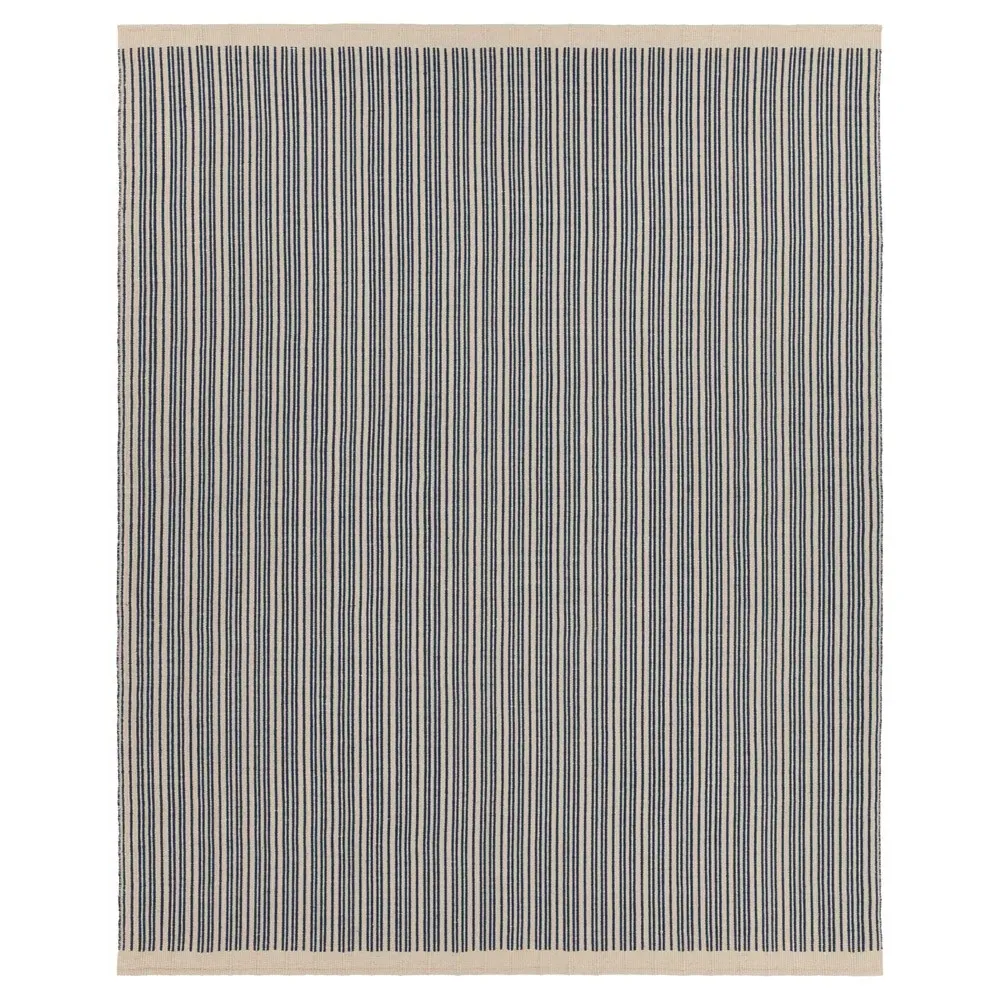 Morien Striped Indoor Outdoor Rug Sample - Dark Blue, PET Yarn image
