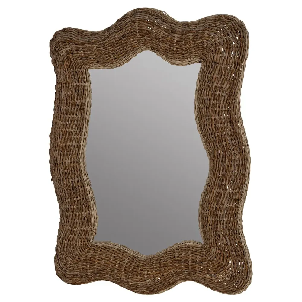 Morrell Coastal Banana Leaf Woven Wavy Frame Wall Mirror - Brown
