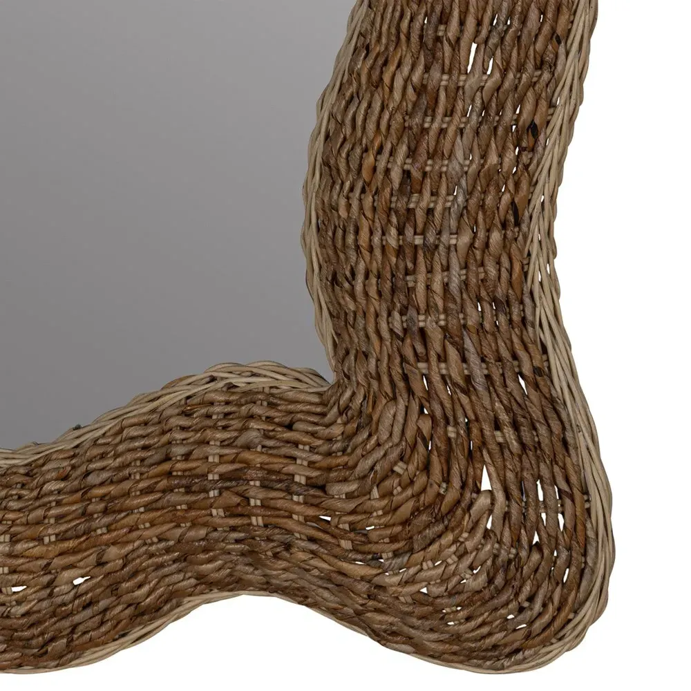 Morrell Coastal Banana Leaf Woven Wavy Frame Wall Mirror - Brown