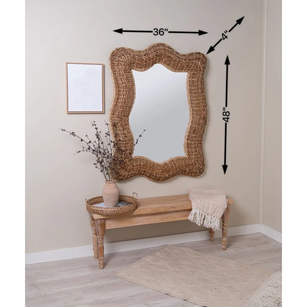 Morrell Coastal Banana Leaf Woven Wavy Frame Wall Mirror - Brown