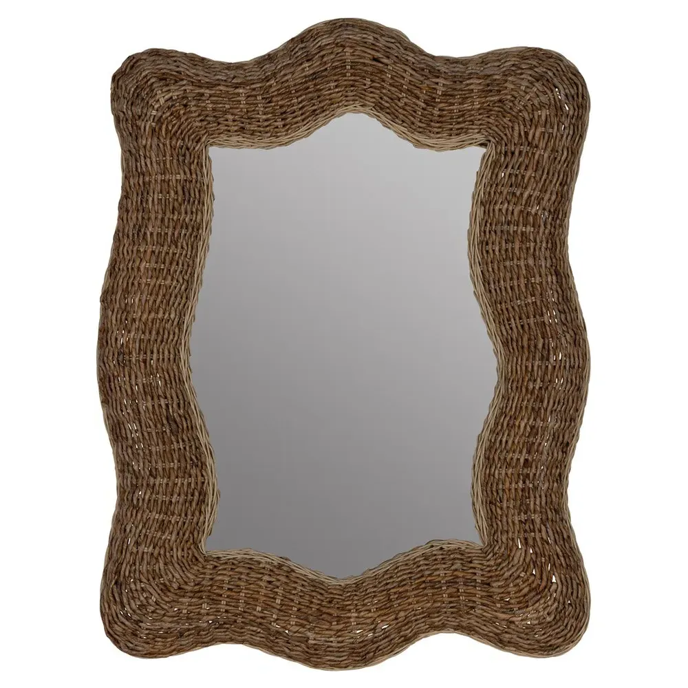 Morrell Coastal Banana Leaf Woven Wavy Frame Wall Mirror - Brown image