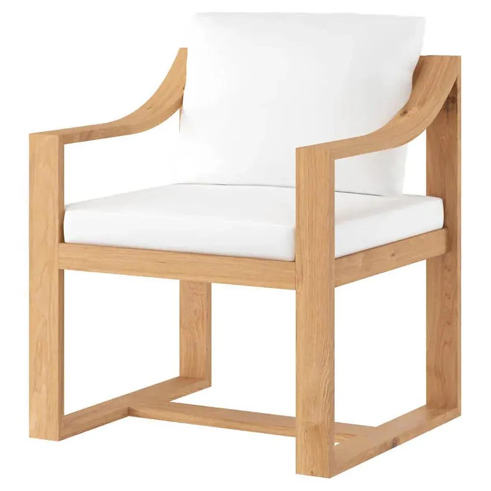 Morrow Outdoor Dining Arm Chair - White, Teak