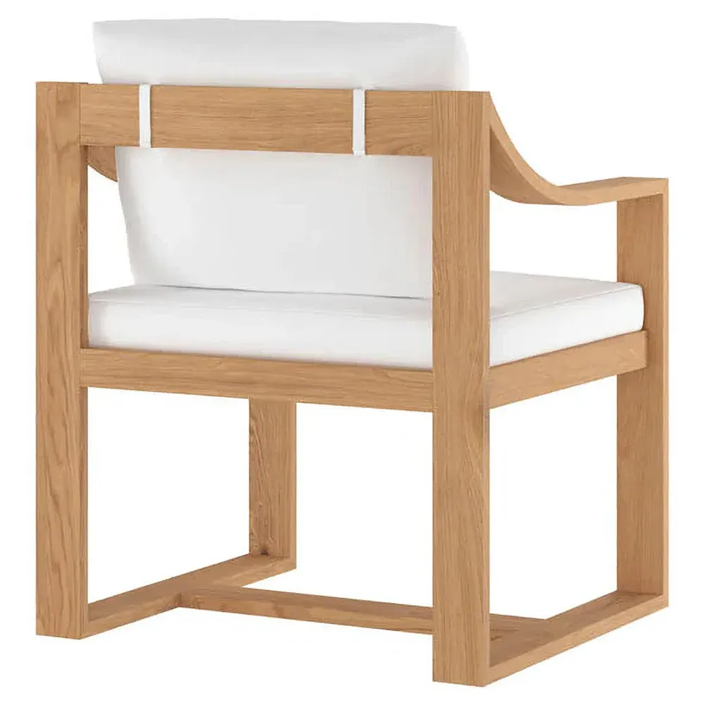 Morrow Outdoor Dining Arm Chair - White, Teak