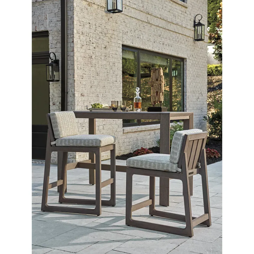Mozambique Upholstered Outdoor Bar Stool - Beige, Teak