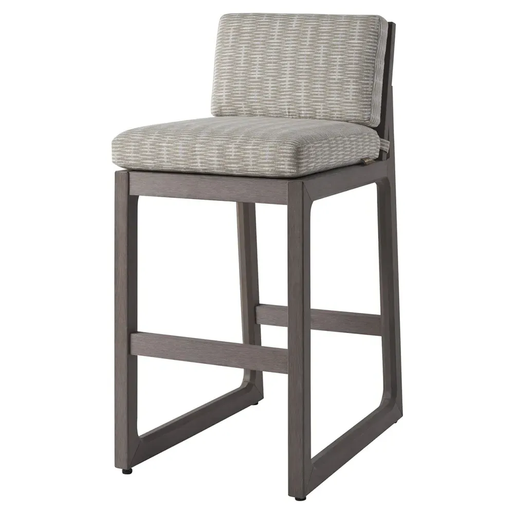 Mozambique Upholstered Outdoor Bar Stool - Beige, Teak