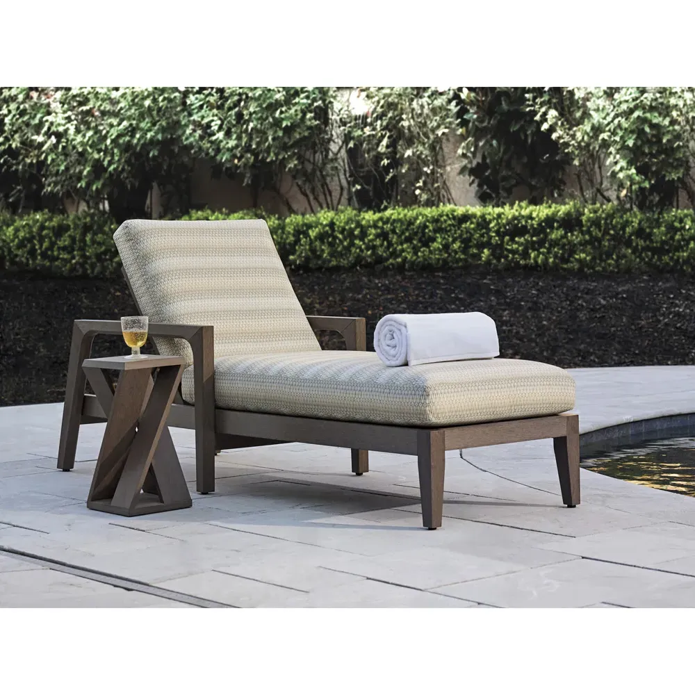 Mozambique Upholstered Outdoor Chaise Lounge - Beige, Teak