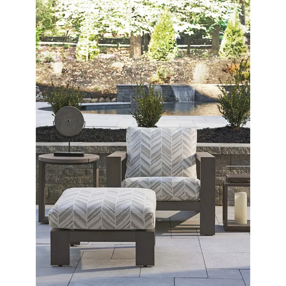 Mozambique Upholstered Outdoor Ottoman - Beige, Teak