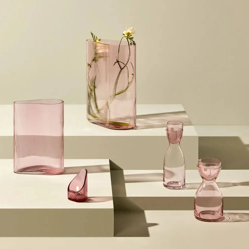 Mr & Mrs Large Crystal Water Carafe Set - Pink