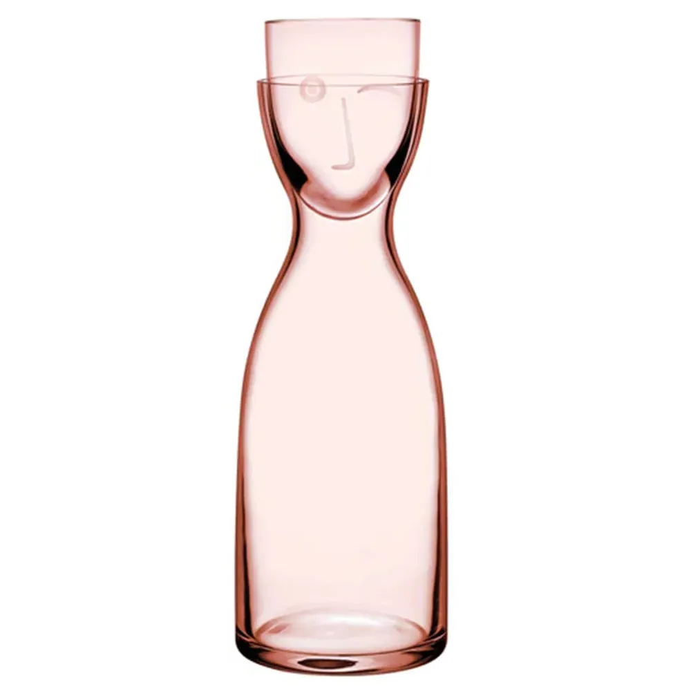 Mr & Mrs Large Crystal Water Carafe Set - Pink
