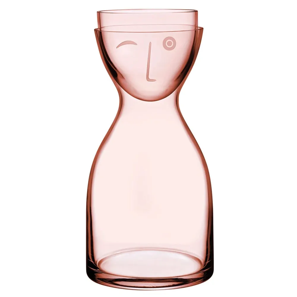 Mr & Mrs Small Crystal Water Carafe Set - Pink