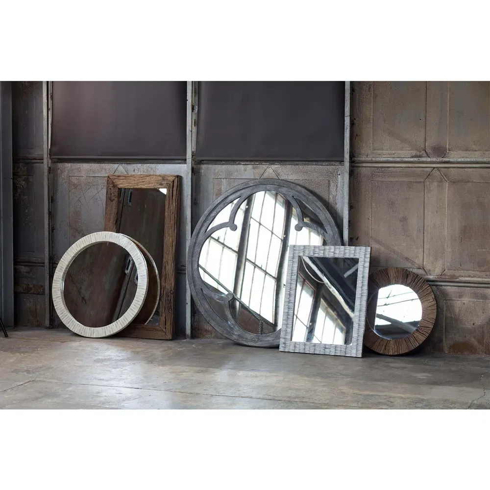 Multitone Rustic Lodge Round Mirror - Natural Brown, Bone