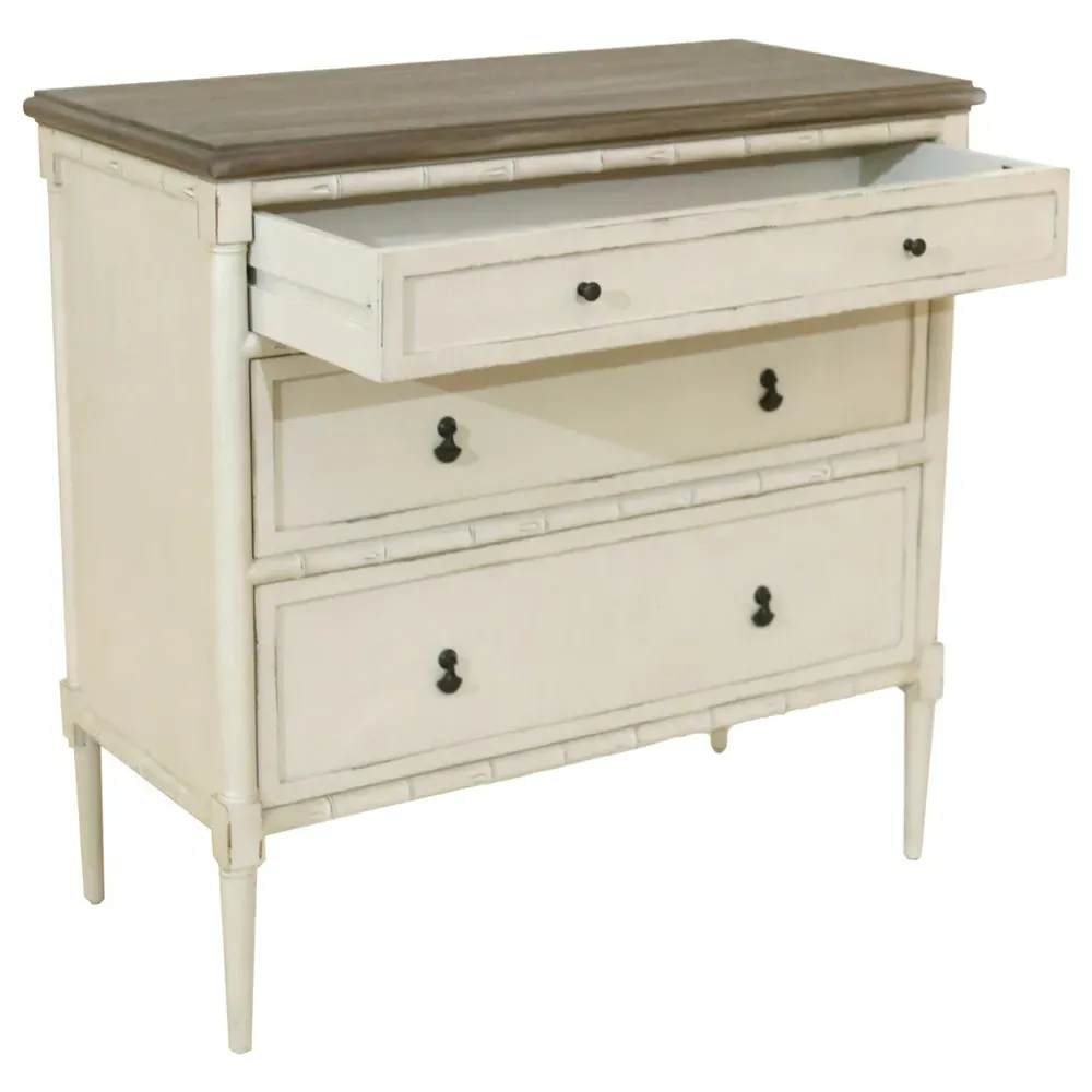 Mylah Faux Bamboo Bachelor Chest - Cream, Mahogany Wood