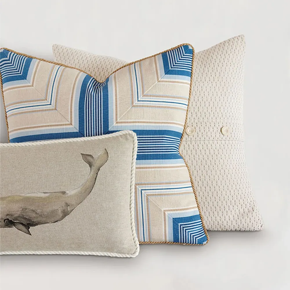 Myrthe Geometric Throw Pillow - Blue, Cotton